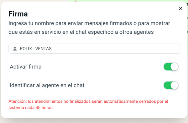 Firma del equipo o agente
